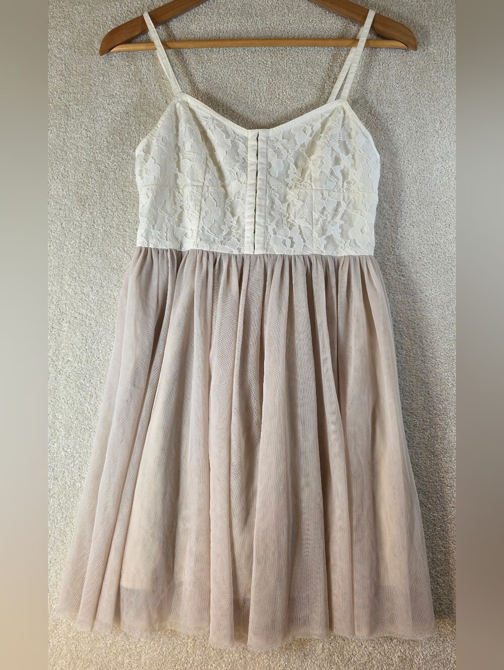 American Eagle Lace Tulle Cream/White Babydoll Dress Mini Coquette Feminine 2